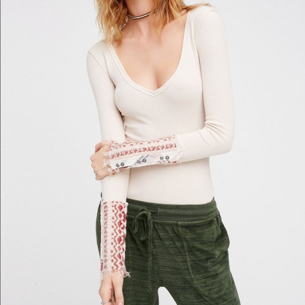 We the free taupe thermal with art cuffs